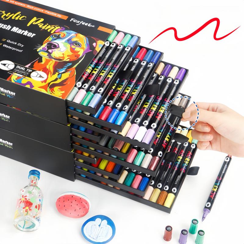 Acrylic Paint Marker Set, 96/120/168 Colors Dual-color Brush Tips Marker Pen, Drawing Pen for Rocks, Wood, Canvas, Plastic, Glass, Ceramic, Art Marker Set