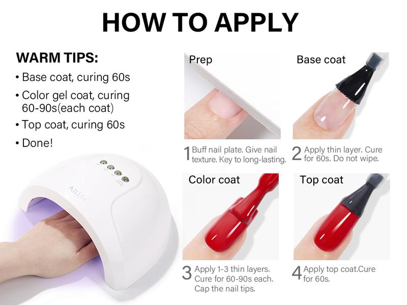 AILLSA 5 Colors nail polish set Glitter White/Red Gel Nail Polish DIY Nail Art Kit Soak Off Fall Winter Gel Polish Set with Base and Top Coat Christmas Day Gifts for Women Girls Nail Care Manicure polish set uv light cure gel polish