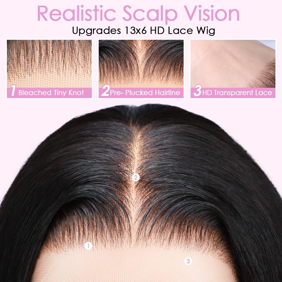 Pizazz Hair 28 30 inch Straight Human Hair Wigs Pre bleached Knots 13x6 HD Transparent Lace Front Wigs Pre plucked Hair Line With Baby Hair