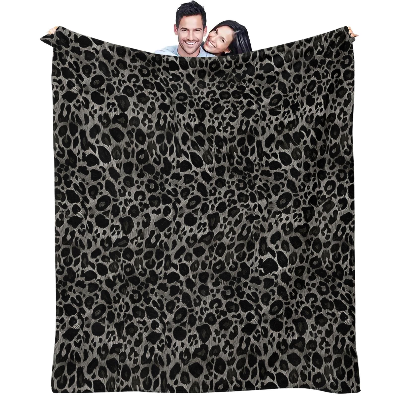 Black Gray Leopard Print Throw Blanket, Soft Skin-Friendly Plush, Lightweight Cozy Blanket for Couch Bed Office, All Seasons, Wild Animal Pattern for Men Women Teens, Aesthetic Room Decor, Perfect Gift