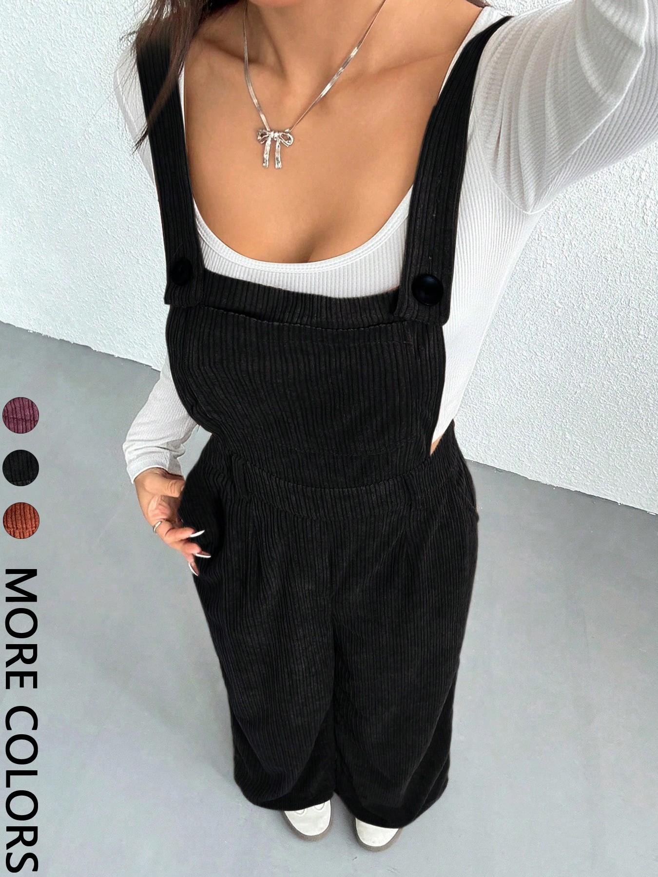 Women's Solid Color Casual One-Piece Jumpsuit, Simple Fashion Daily Wear, Comfortable and Stylish, Perfect for Everyday Use