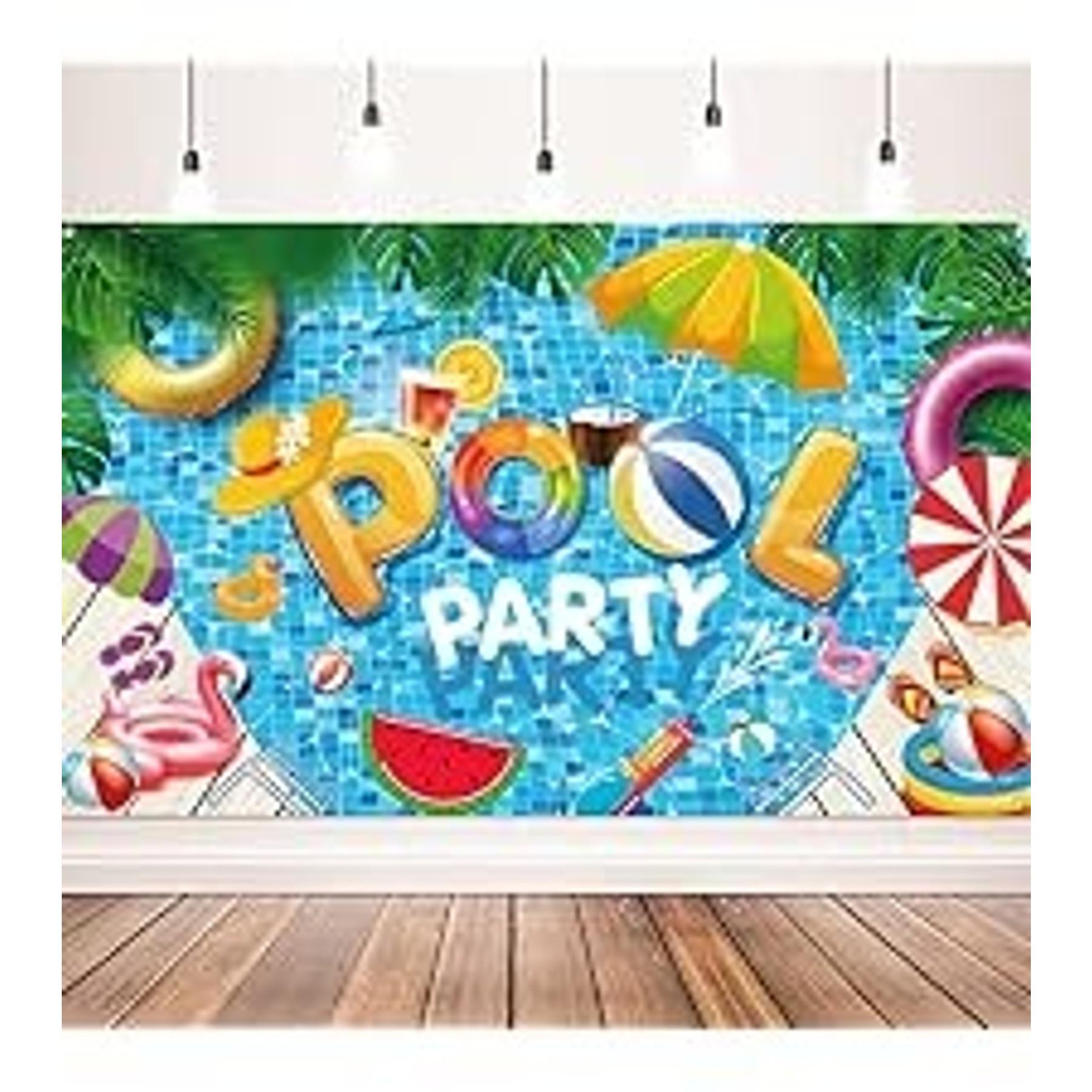 Summer Swimming Pool Party Photo Booth Backdrop Banner, 71 x 43 Inch Birthday Decoration