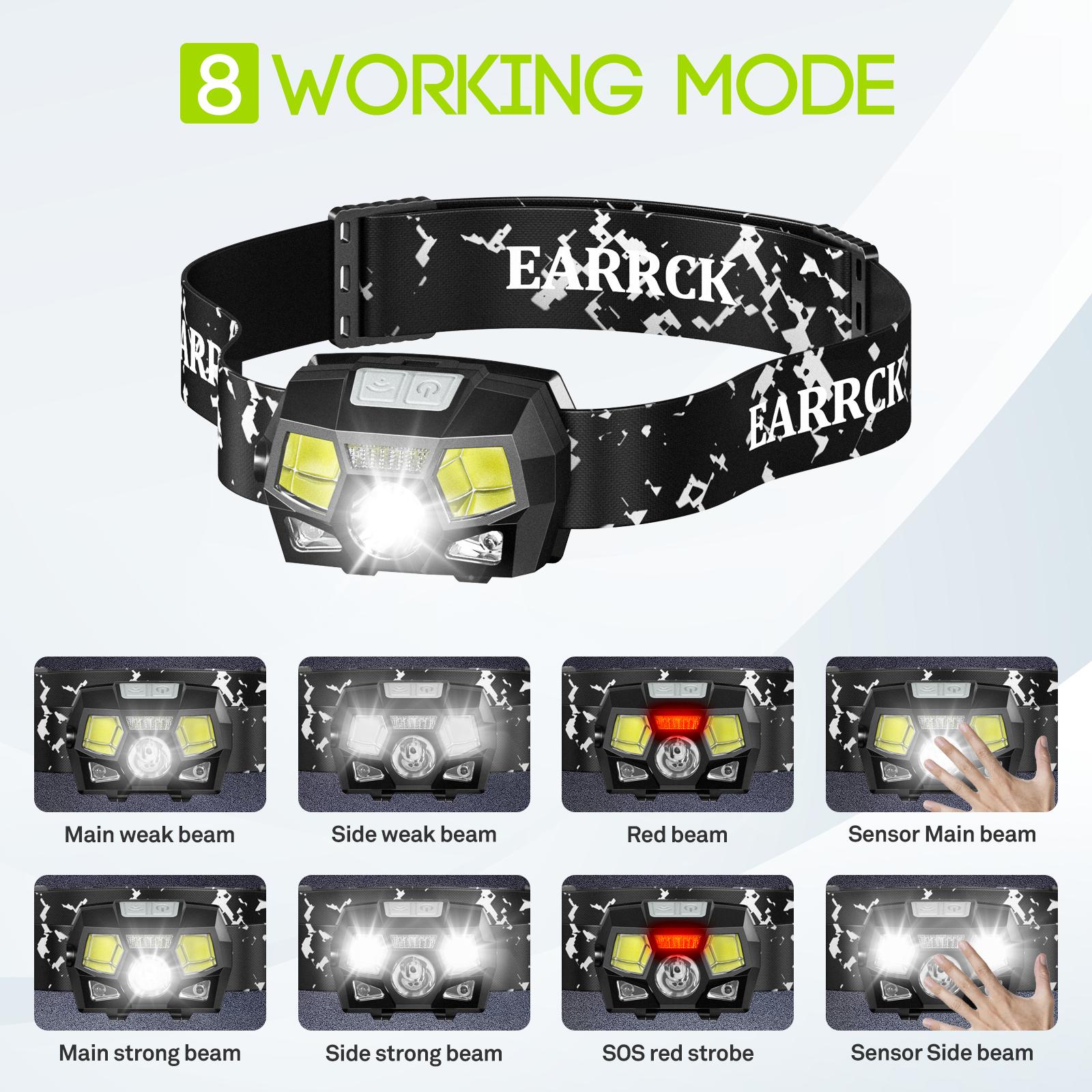2PC LED Rechargeable Headlamp with 8 Modes and White&Red Light, Headlight Adjustable Angle, Waterproof, Motion Sensor, Camping&Running&Cycling&Fishing