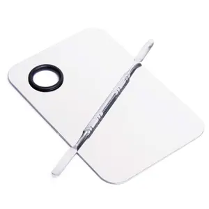 Stainless Steel Cosmetic Makeup Palette, Professional Cosmetic Mixing Makeup Palette Spatula Makeup Artist Tool, Beauty Salon Color Cream Mixing Palette With Spatula Makeup Nail Art Palette