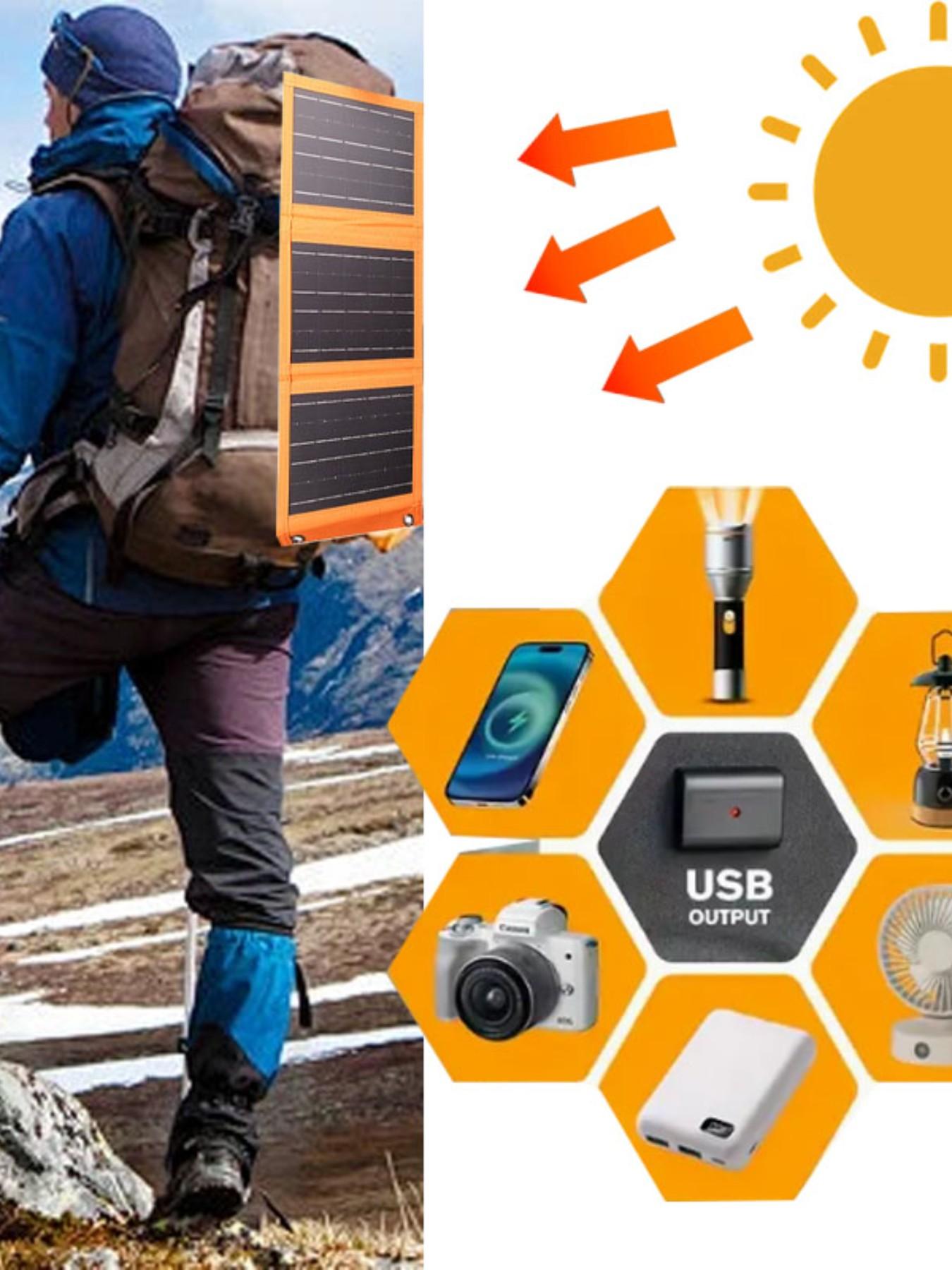 Portable Solar Panel, Foldable Solar Panel with 30w USB Port, Ideal for Camping Backpacks, Compatible with Phones Laptops RV Car, Flexible Solar Panel