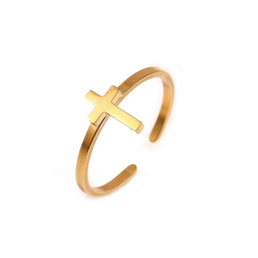 Exclusive and moderately luxurious cross-shaped open ring for couples. A pair of stainless steel jewelry for hands.