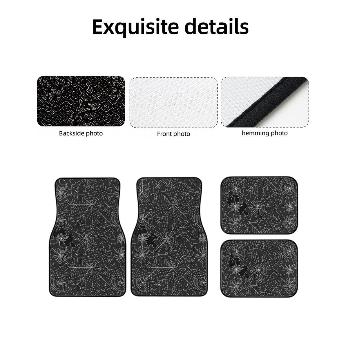 4-Piece Spider Web Print Car Mat Set, Universal Fit, Crystal Velvet, Full Coverage, Suitable for Sedan, Truck, Suv, Essential Car Accessories