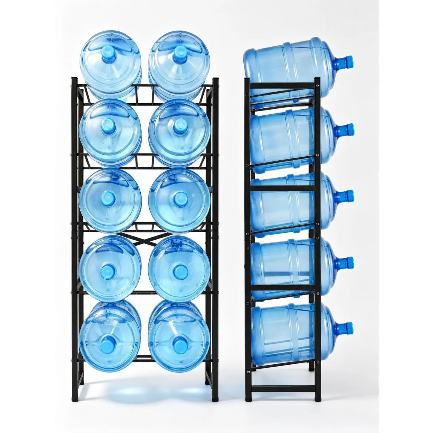 Garvee Heavy-Duty 5 Gallon Water Bottle Rack, 10-Bottle 5-Tier Double Row Detachable Jug Storage Stand for Water Cooler Bottles, Space-Saving Organizer for Office Kitchen Garage, Black/Silver