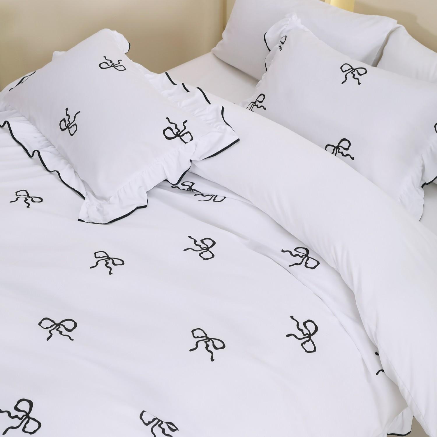 3pcs Princess Style Bow Ruffle Bedding Set, Includes 1 Duvet Cover + 2 Pillowcases No Insert, Comfortable Sleep, Durable Material, Perfect Gift