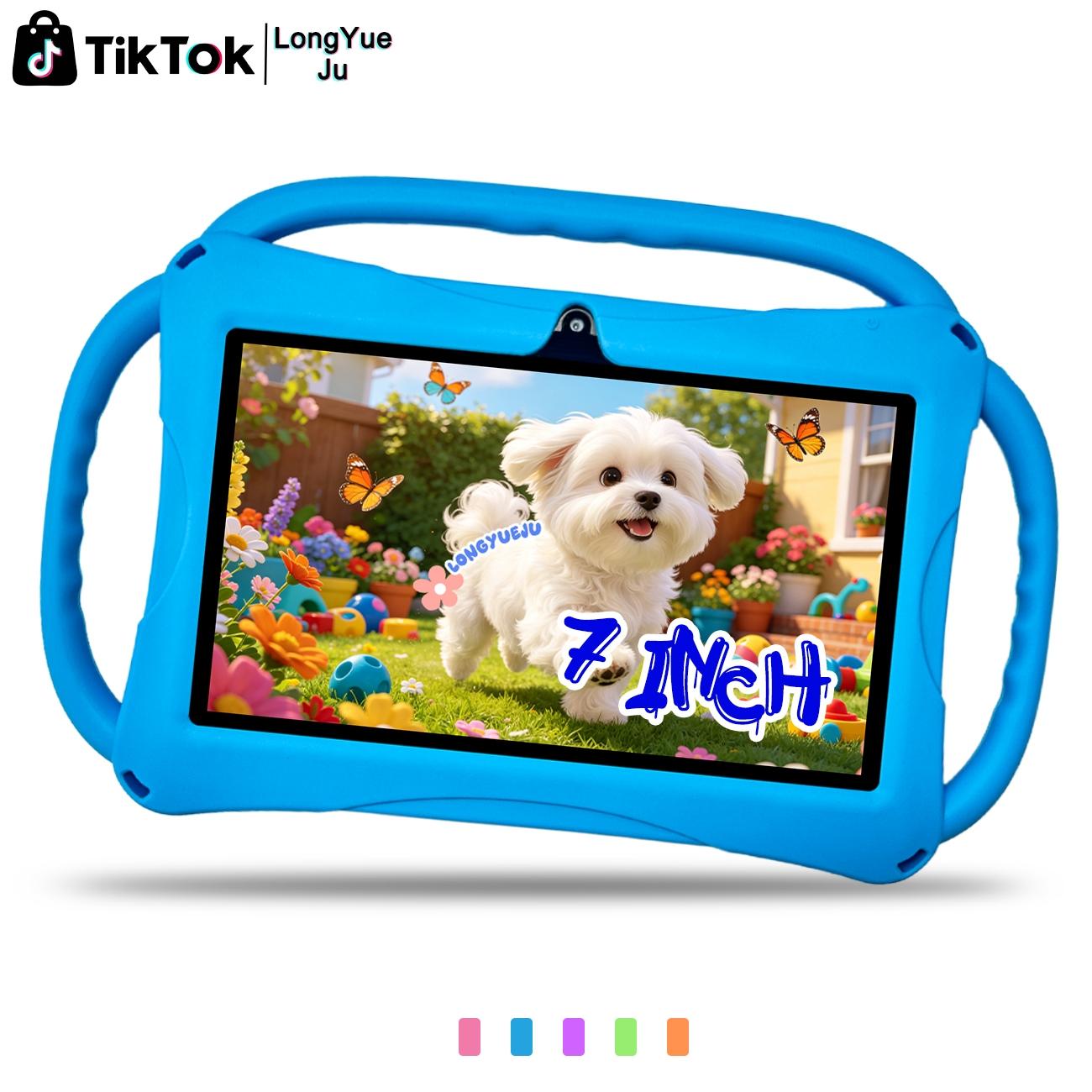 7-inch ultra light children's tablet, Childrens tablet, Toddler tablet, Kid Tablet, One handed grip for children, Anti fall silicone cover+parental whitelist control, Pre installed offline learning content for sofa/car/travel, Blue kindergarten birthday