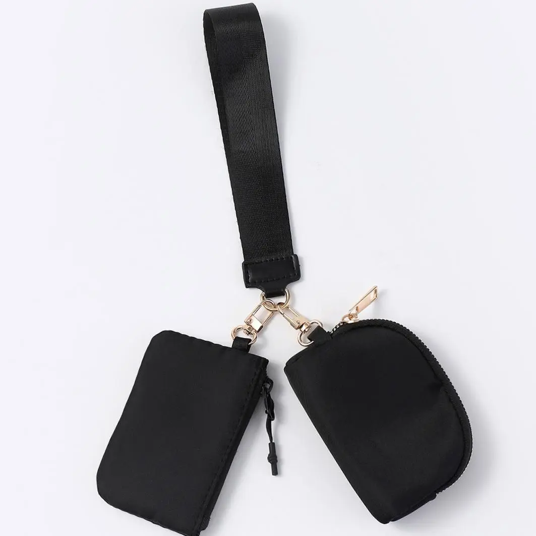 Women's Casual Minimalist Nylon Purse, 2-Pouch Hands-Free Wristlet Wallet with Keychain & Heavy-Duty Hardware for Travel, Wallets, Detachable, Multi-Pouch, Wallets For Women, Metal Clips