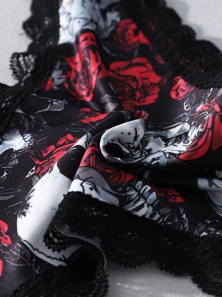 Women's Sexy Lace Trim Butterfly Print Thong Set, Fitted Design for All Seasons, Perfect Halloween Costume Underwear