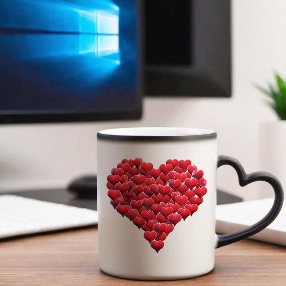 1pc Red Hearts Design Magical Color Changing Mug with Heart-Shaped Handle, 11oz Unique Heart Design, Perfect for Birthdays, Mother'S Day, Valentine'S Day
