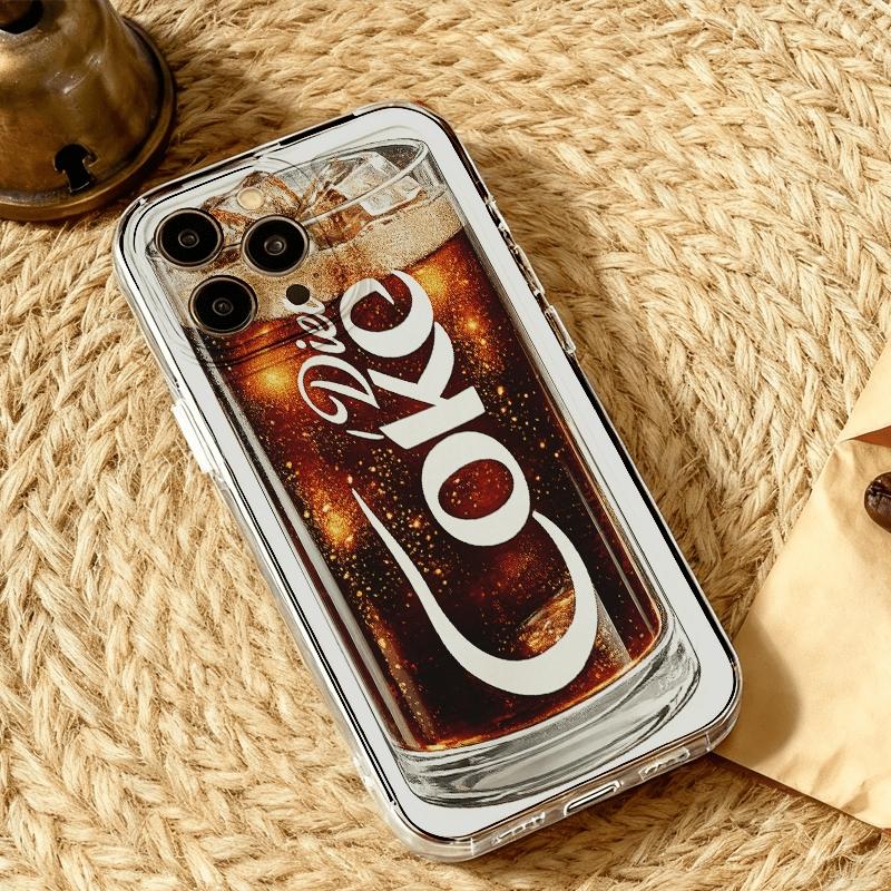 Coca-Cola Glass Texture Phone Case, Iconic Soda Pop Art Design, Shockproof Durable, Fits iPhone 17 Air 16e 15 14 13 Mini 12 11 Pro Max Xx Rx S Max 8 7 Plus, Cute Fashion Transparent Shell, Holiday Gift