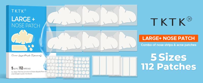 TKTK Hydrocolloid Nose Patches, XL Nose Pore Strips 91 x 48 mm, Large Hydrocolloid Acne Pimple Patches for Face, Cover Zit Blemishes & Absorb Oil (Nose Contoured, Strip, Dots 5 Sizes 112 Count) acne clearing products #TikTokShopBlackFriday