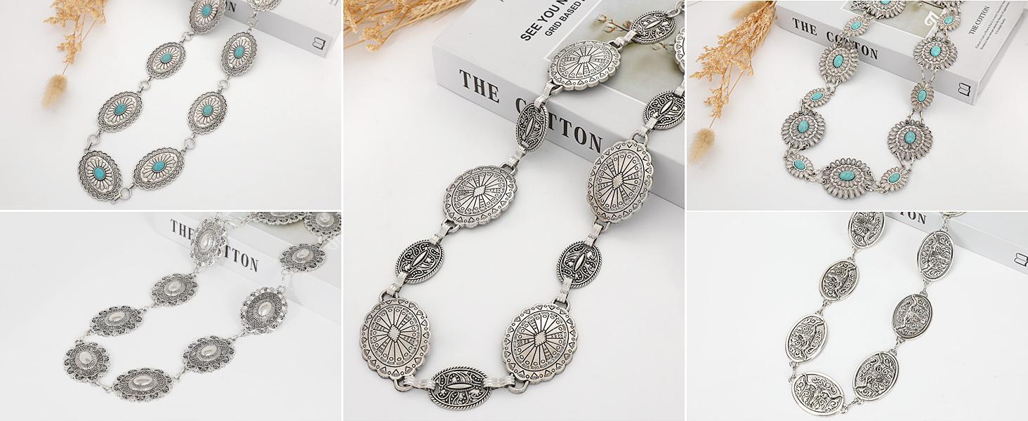 JASGOOD Western Oval Concho Belt for Women Cowgirl Metal Waist Chain for Dress Pants