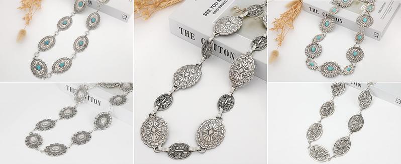 JASGOOD Western Oval Concho Belt for Women Cowgirl Metal Waist Chain for Dress Pants