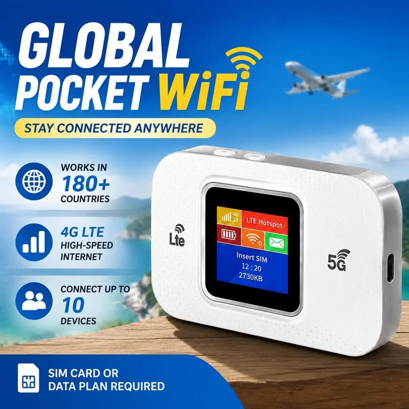 Portable WiFi Hotspot 4G LTE 5G Mobile Router, Dual Band Travel WiFi Router with 3000mAh Battery, 300Mbps High Speed Internet Device Supports 100+ Devices, Worldwide Coverage in 180+ Countries for Travel Camping RV Fishing Outdoor, Portable Pocket WiFi
