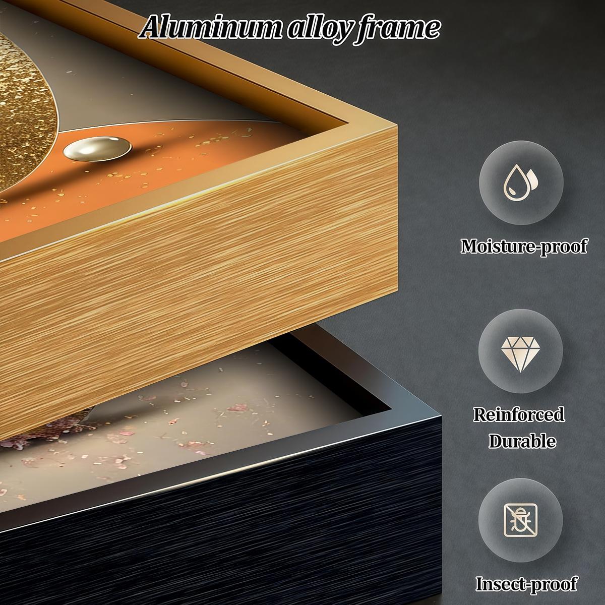 3 Counts Aluminum Alloy Framed Painting, Modern Abstract Golden Sculptural Art Pictures, Home Decoration For Living Room, Bedroom, Office, Restaurant, Hallway Wall Decor, Odorless Print Artwork, Luxury Perfect Gift For Friends And Family