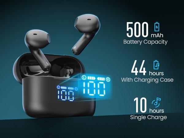 TOZO-T21 Earbuds, 5.3 Bluetooth Headphone, Sem in Ear with Dual Mic Noise Cancelling, IPX8 Waterproof, Stereo Sound with Power, Display Charging Case Black Audio Connection Digital Headset Workout Electronic FathersDayGift Wireless, HalloweenGift, Gift