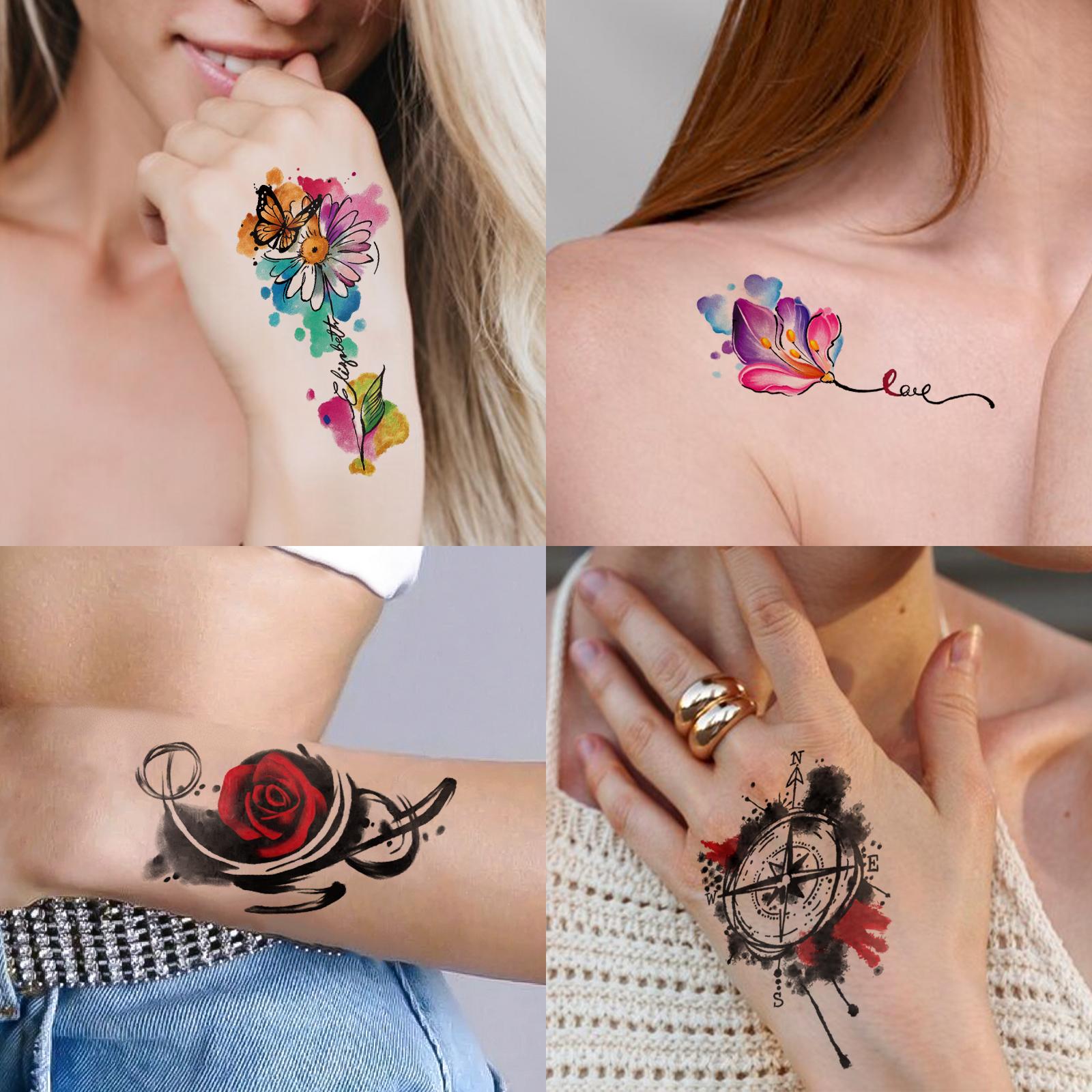 77 PCS Tattoo Stickers Waterproof Temporary Tattoo Large Half Arm Skull Clock Bee Rose Fake Tattoo Suitable for Men or Women Owl Butterfly Sunflower Tattoo Stickers