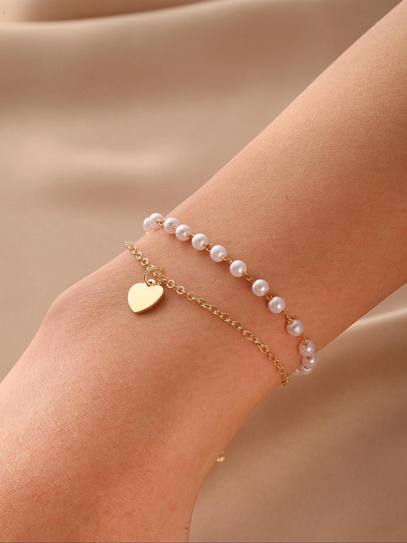 New Style Heart Pearl Beaded Bracelet, Vintage Fashion Jewelry for Women, Elegant Birthday Gift Idea, Versatile Accessory for All Occasions