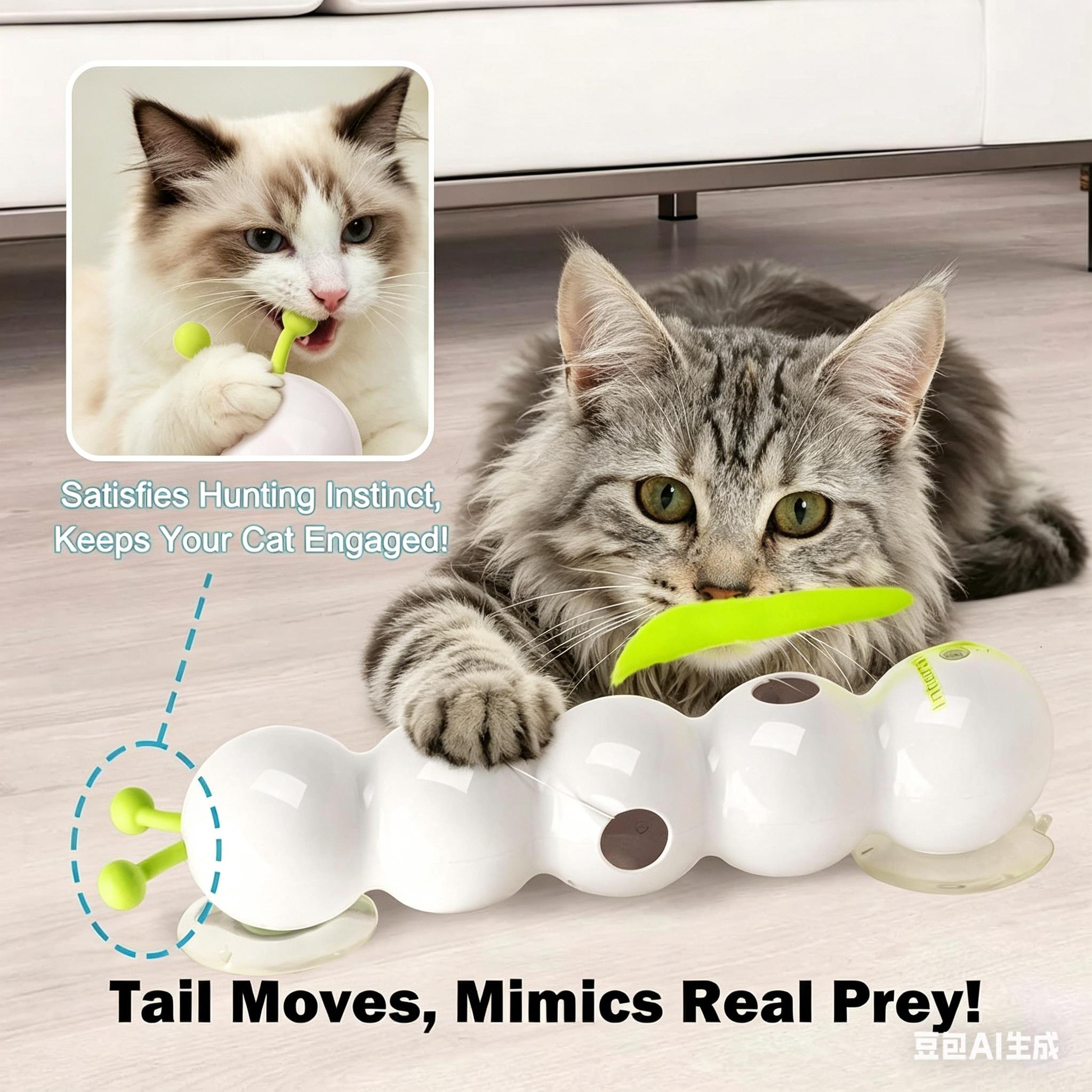New pet interactive toy - Caterpillar Automatic Feather Smart Suction Cup Self-Entertaining Stick Cat Toy Cat Stuffer
