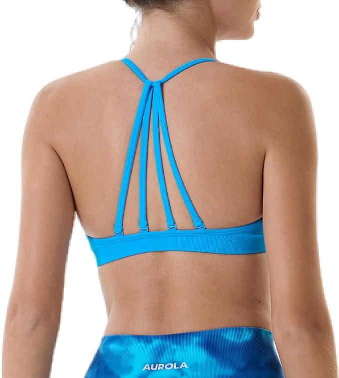 AUROLA Seamless Mercury Workout Sports Bras for Women ,Athletic Removable Padded Backless Strappy Minimal Top