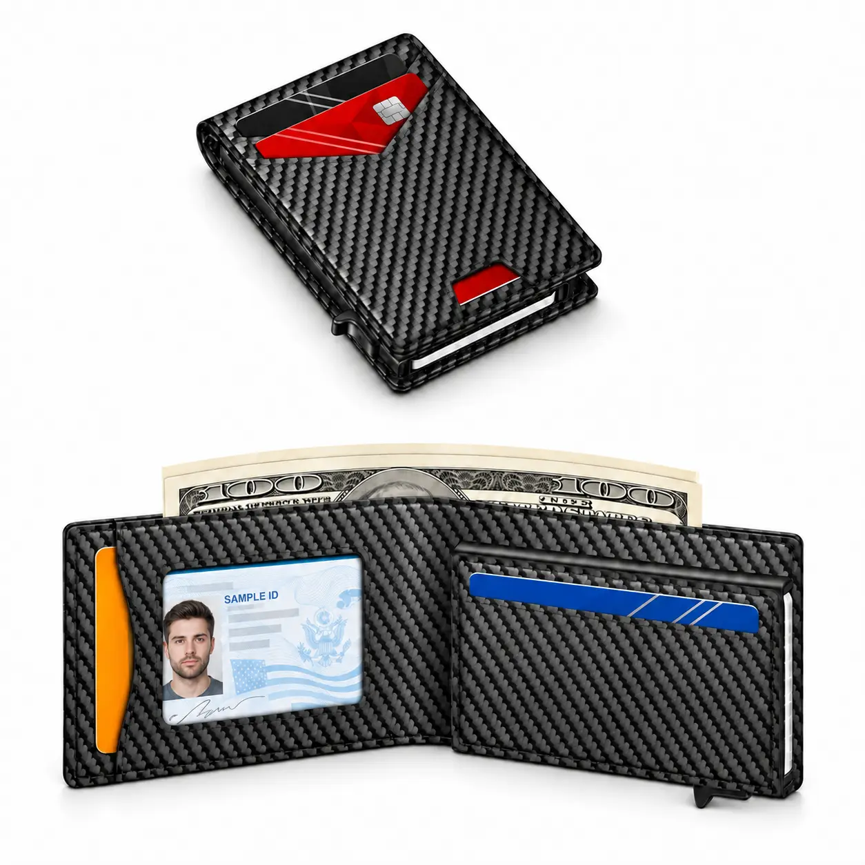 Men's RFID Protected Slim Carry Bifold Wallet - 1 ID Window, Pop-Up Card Holder, Money Clip, Gift Box Included - for Summer Vibes, Outdoor Fun, Mens Wallet, Wallets