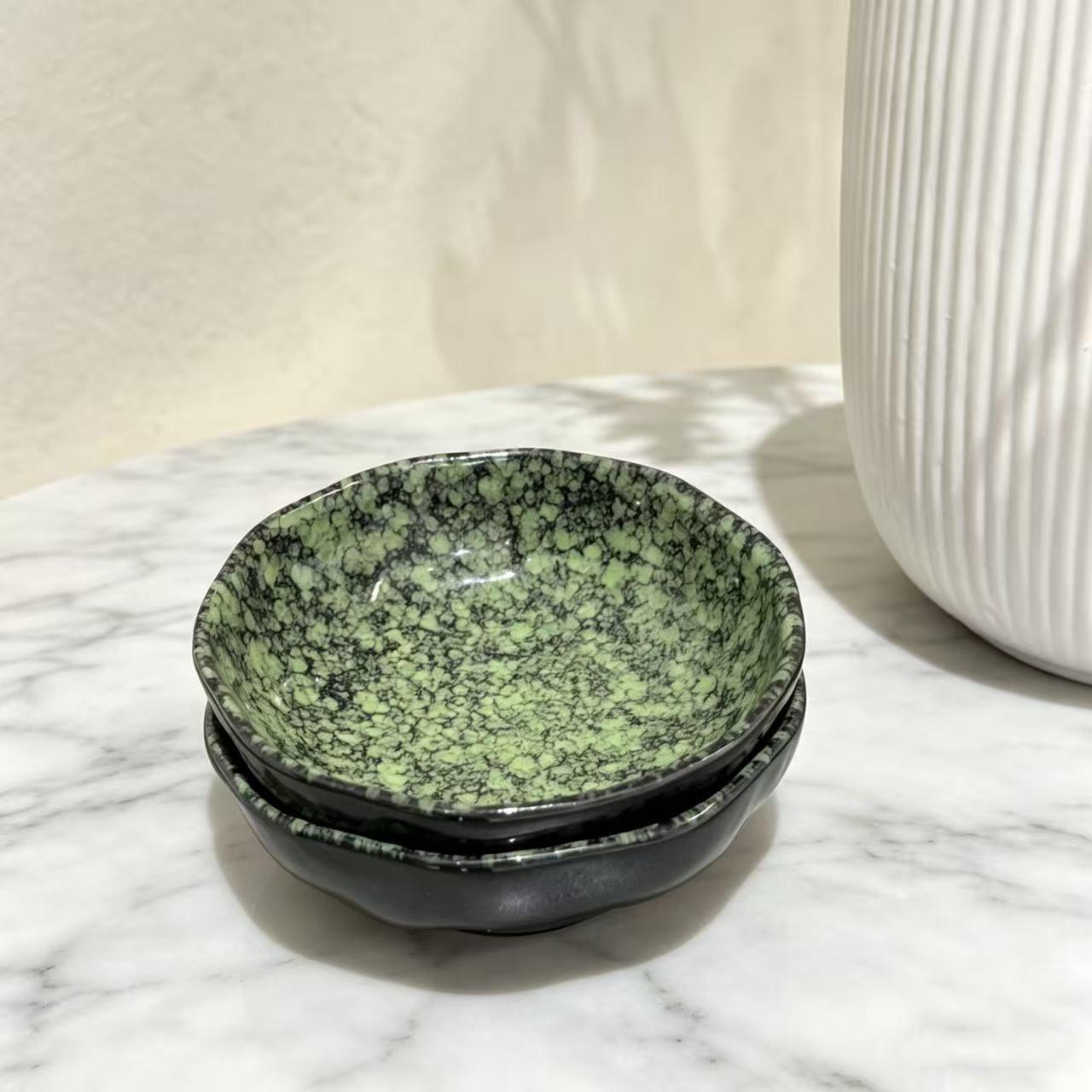 2pcs Vintage Ink Ceramic Appetizer Dishes, Elegant Matte Dinnerware, Home Crystal Dip Plates, Restaurant Condiment Bowls, Ideal for BBQ, Picnic, Daily Use