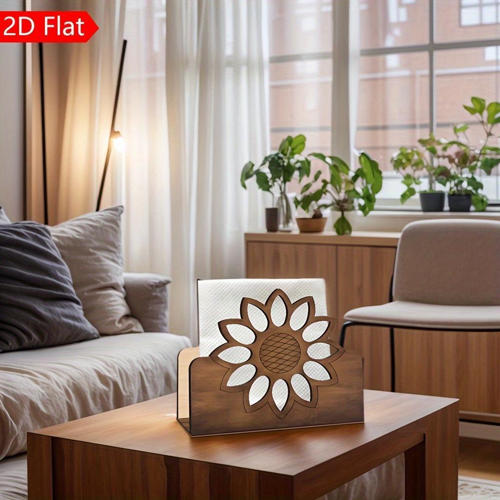 Handcrafted Wooden Napkin Holder with Sunflower Design- Bohemian Style Desktop Decorative Paper Towel Dispenser, Suitable for Restaurant, Kitchen or Living Room, Kitchen Decoration, Dining Table Napkin Stand, Kitchen Accessories, Rustic Sty