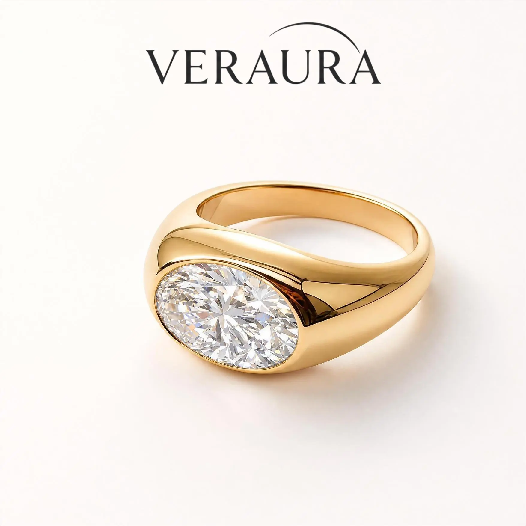 3.2ct Oval Radiant Cut Statement Chunky Ring East-West Bezel Waterproof & Tarnish-Resistant  Minimalist Daily Jewelry for Women 14K Gold Plated
