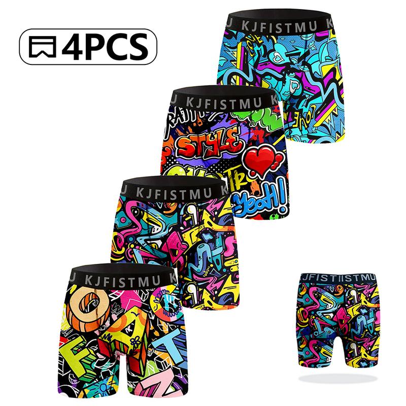 4 Pack Men's Underwear Print Holiday Cartoon Print Knitted Soft High Quality Stretchy Fashion Underwear Comfortable Breathable Unique Gift Idea - KJFISTMU Menswear Boxer Shorts Big Brief