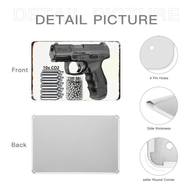 Room Decor Retro Pistol Metal Iron Sign, "cp99 Compact" Pistol Design Retro Metal Iron Sign, Waterproof And Weatherproof Decoration, Perfect For University, Cave, Bar, Cafe, Garage, Farmhouse, Man Cav, Vintage Metal Sign