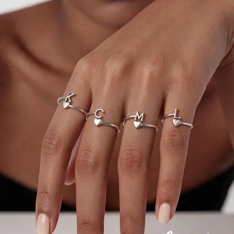 S925 Silver Letter Ring, Stackable Design, 26 Letters A-Z, Fashionable Jewelry for Women, Daily Wear, Perfect for Gifts, Personalized Initial Ring