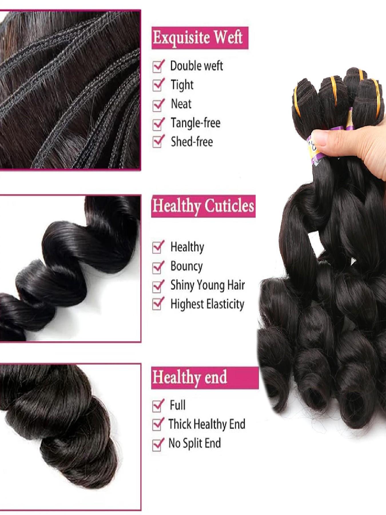 4 Bundles Loose Wave Quick Weave Hair Bundles High Temperature Synthetic Fiber Hair Weave Extensions for Women Natural Black Color 18 18 18 18 Inches