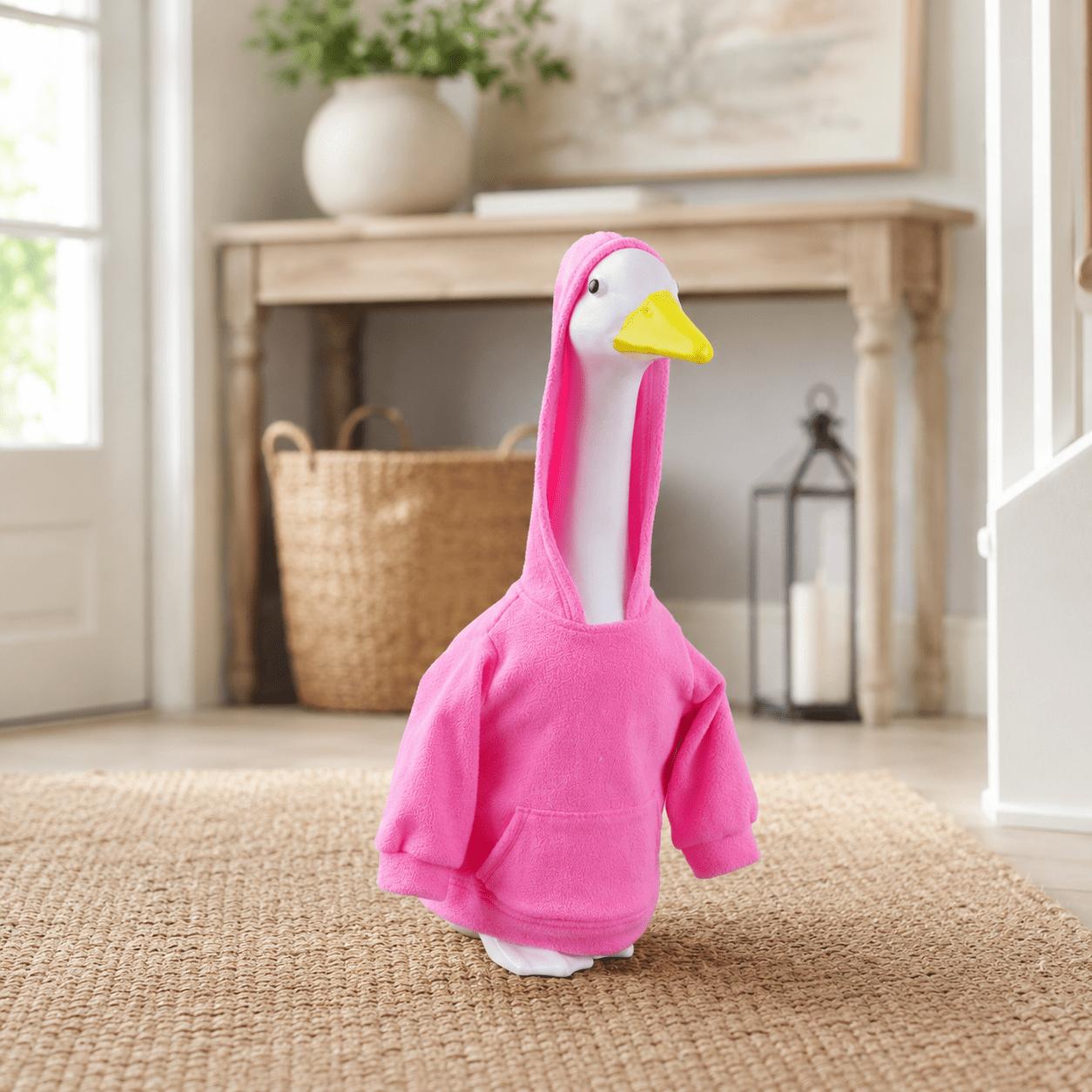 23.0inch Lawn Goose Hoodie Set (Clothing Only), Pink Flannel Hooded Sweatshirt with Pocket, Porch Goose Statue Costume, Yard Lawn Decoration Duck Set, Holiday Christmas Decoration Gift (Goose Not Included)