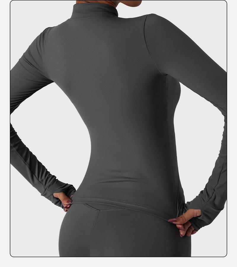 Women's Lightweight Full Zip Running Sports Jacket Workout Slim Yoga Sweatshirt with Thumbholes Athleisure Style