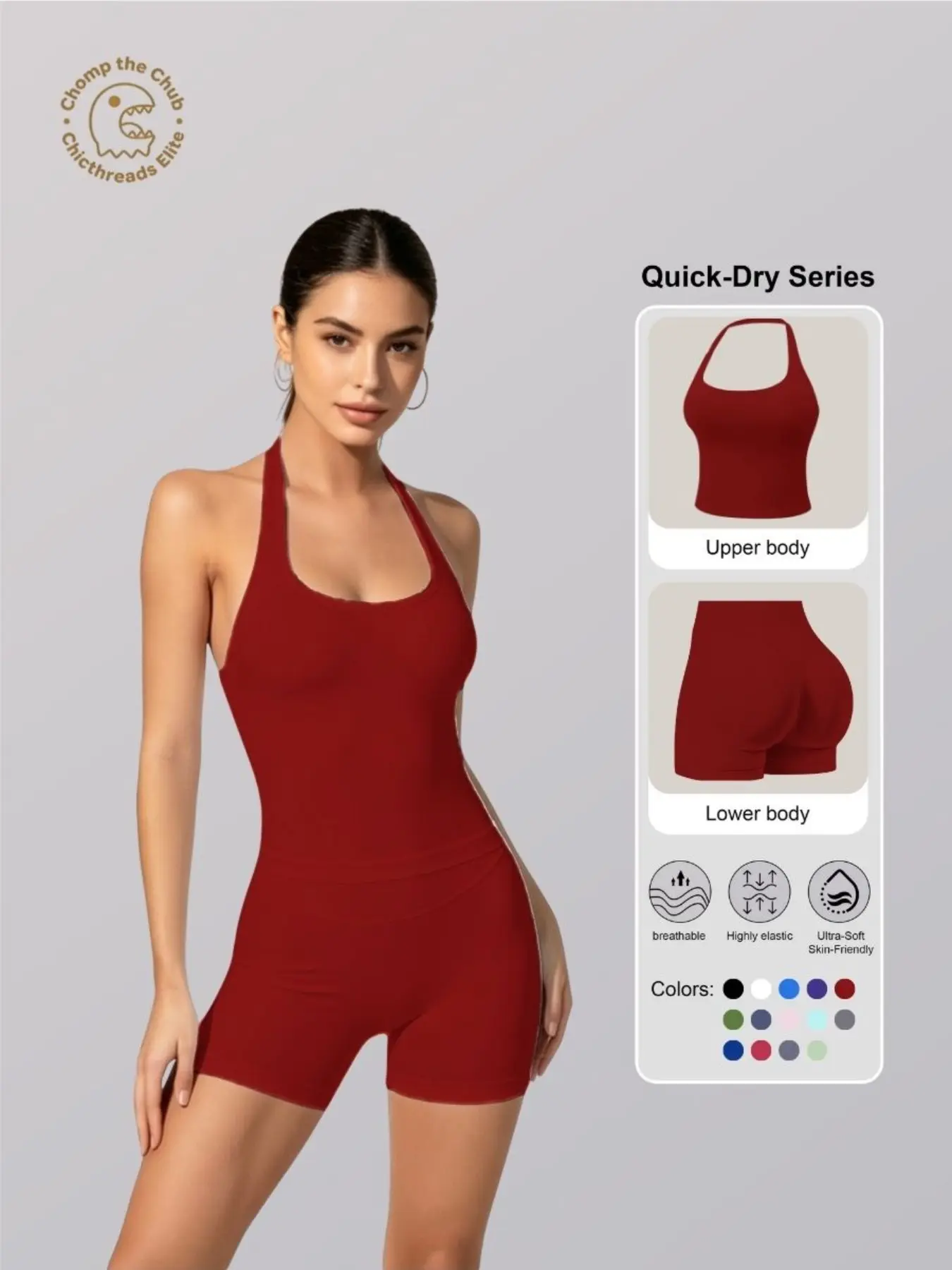 Two-Piece Women's Solid Color Halter Top & High-Waist Shorts Sports Set, Sporty Breathable Activewear Quick-Drying Outfit for Yoga, Gym, Workout and Running, Ladies Fitness Sportswear for Summer, Yoga Clothes Set Fitness Clothing