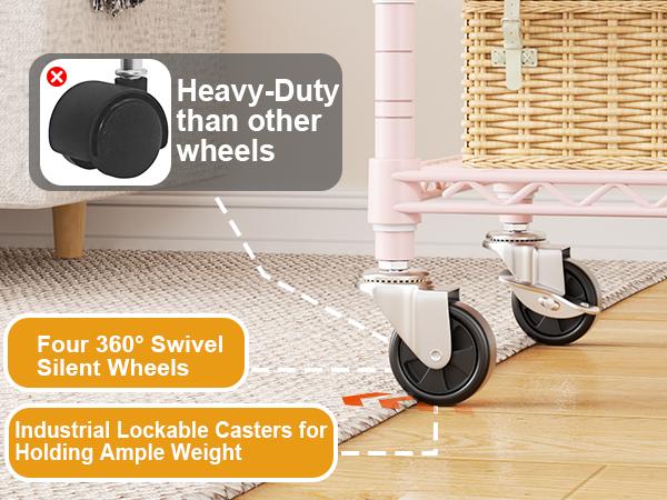 Heavy-Duty Rolling Clothes Rack P1 Pink Pastel Portable Wardrobe with Wheels for Hanging Clothes Organiser,Hold 500lbs Hangable Storage Furniture Organizing