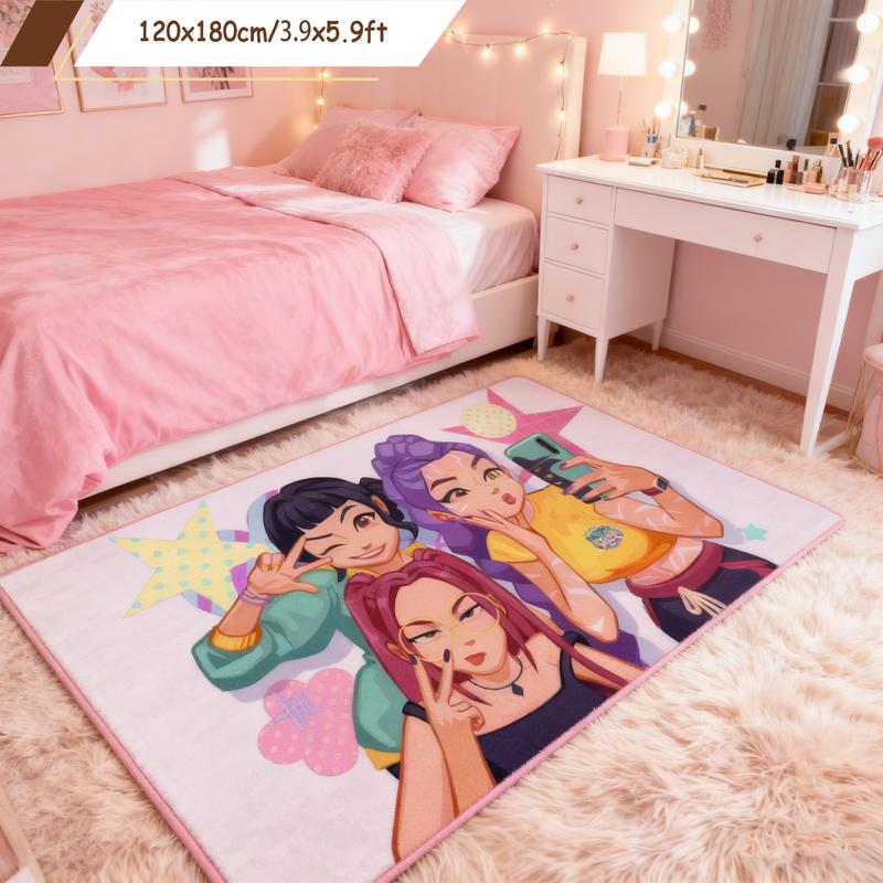 Fashionable Bedroom Bedside Carpet, Soft Comfortable Plush Foot Mat, K-Pop Demon Hunter Rug, Girls Room Decoration, Living Room & Closet, Fluffy Rug