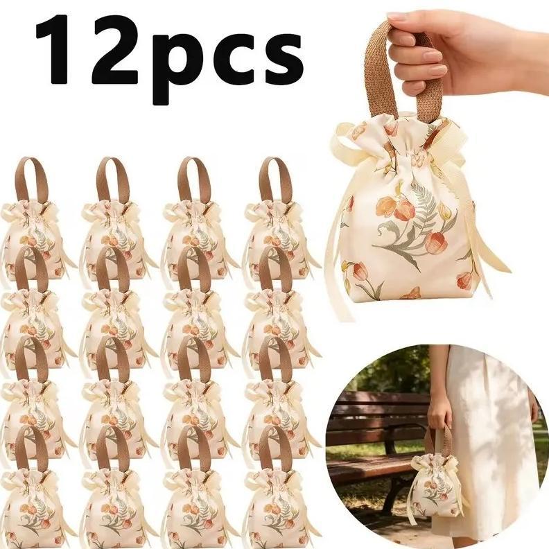 6/12 Pcs Reusable Canvas Drawstring Pouches, Durable And Elegant Multipurpose Bags For Storage And Gifting, Suitable For Jewelry, Candy, Wedding, Christmas And Valentine’s Day Celebrations