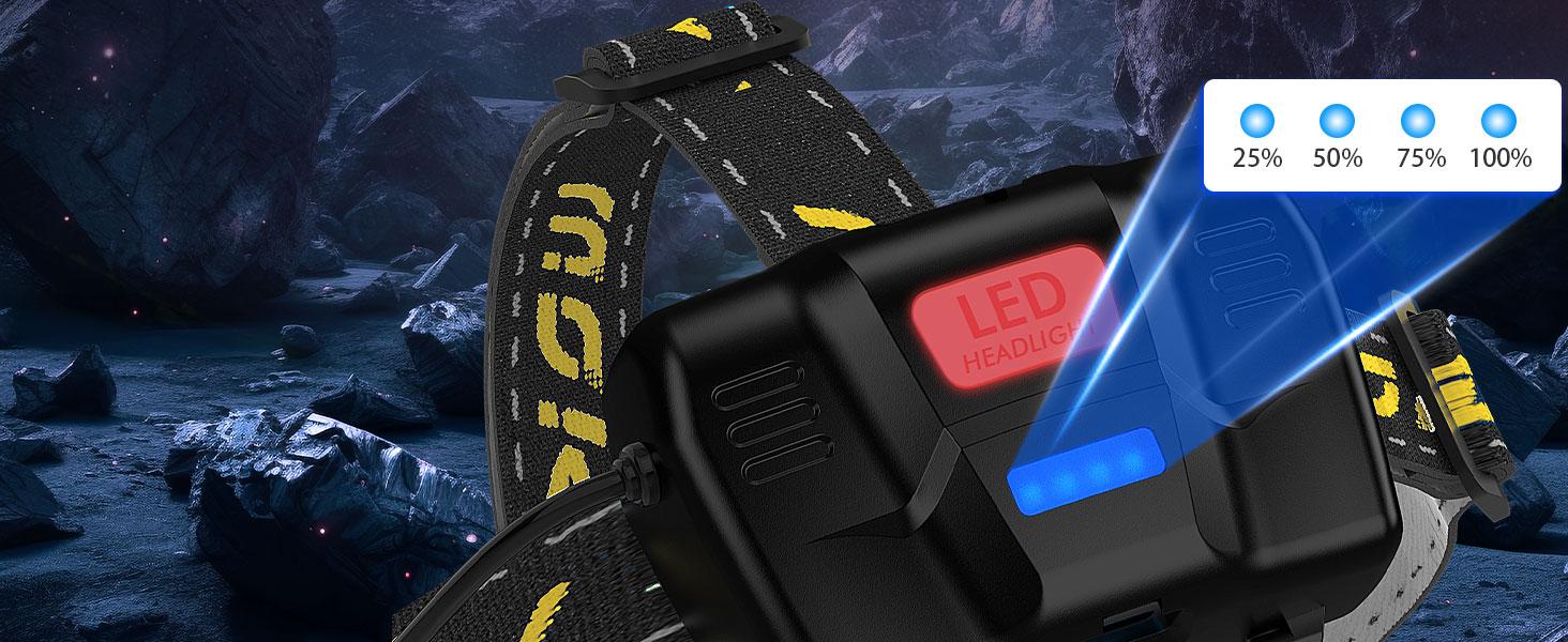 Moko 150000 lumen rechargeable headlamp-60H long battery life detachable, 8 modes super bright 50W bulb IP68 waterproof 90 ° adjustable sensor headlight for outdoor camping fishing running hunting Tactical Flashlight