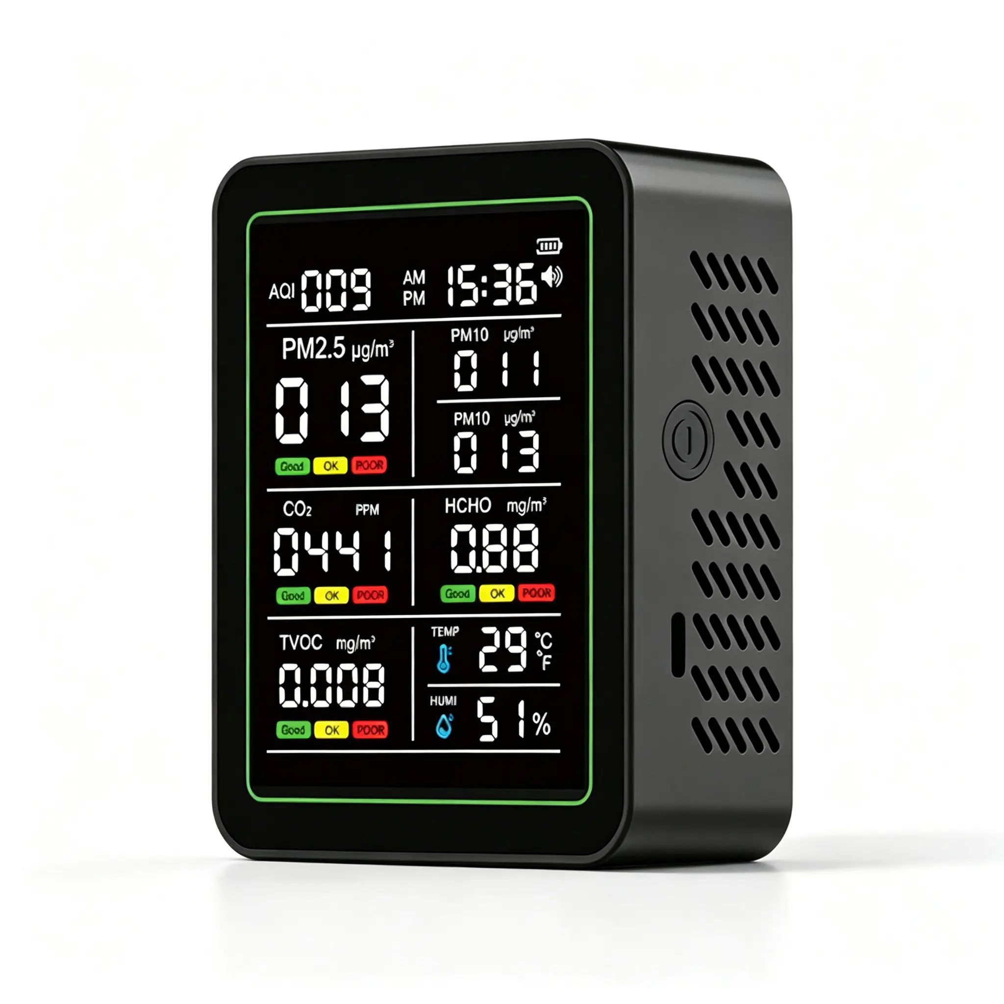 iezcetom 10-in-1 Indoor Air Quality Monitor, Temperature & Humidity Detection, Real-Time PM2.5 CO2 HCHO TVOC AQI CO Meter, Smart Portable Detector for Home, Office, Bedroom, Kitchen, New House