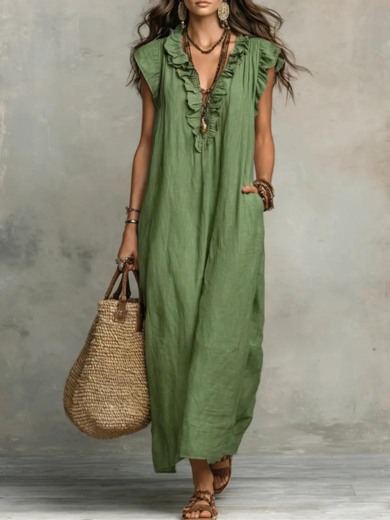 Bohemian Flying Sleeves Floor Length Skirt, Spring Summer New Arrival, European and American Casual Style, Women's Fashion Dress