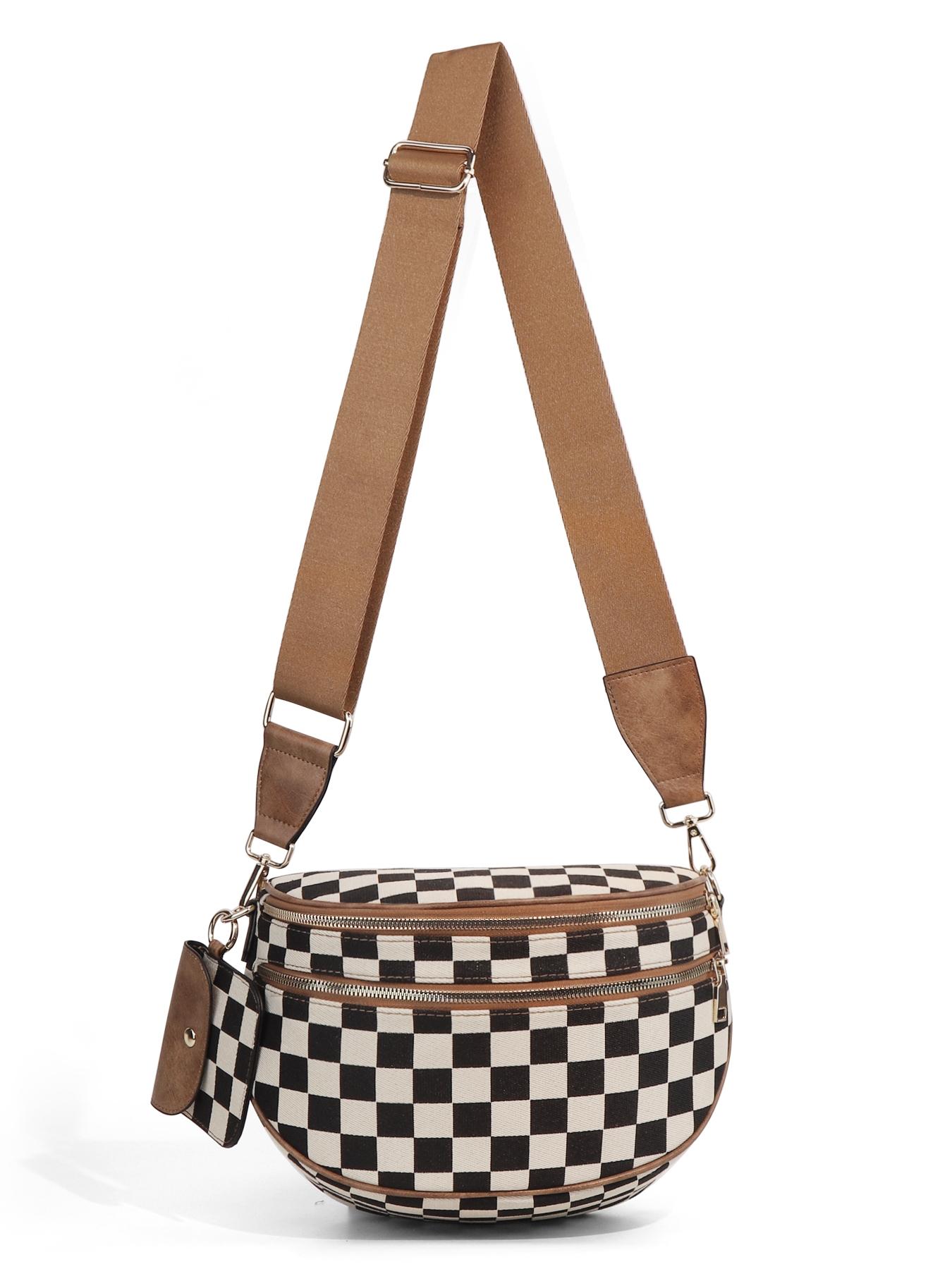 Fashionable Checkerboard Pattern Bag, Casual Versatile Zipper Shoulder Bag with Adjustable Strap and Coin Purse, Stylish Minimalist Commuting Lightweight Shoulder Women's Bag, Adjustable Crossbody Bag