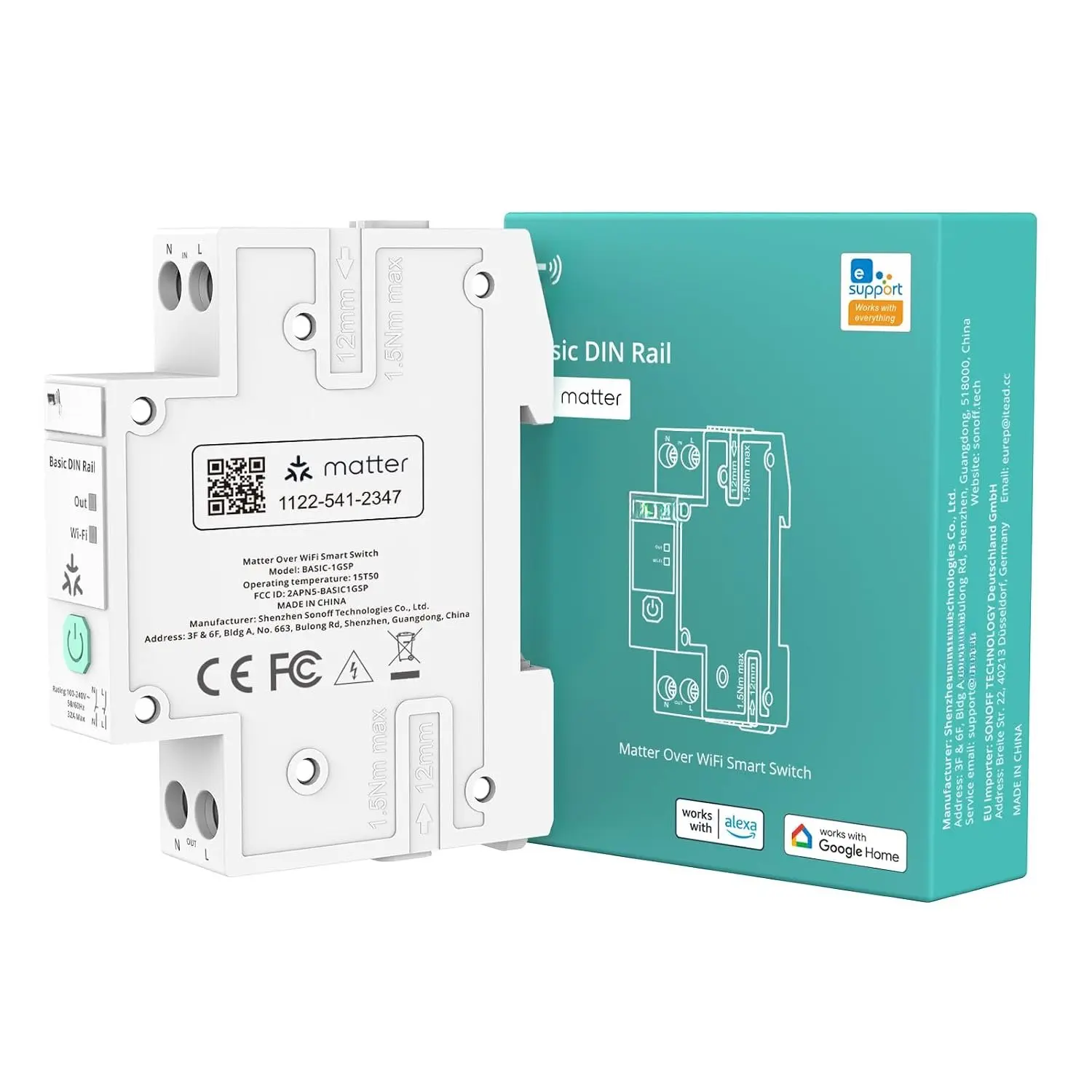 DIN Rail (-1GSP) WiFi   for DIN Rail, Matter Over WiFi   Controller, 32A High Load Electrical Panel , Compatible with Alexa   Assistant