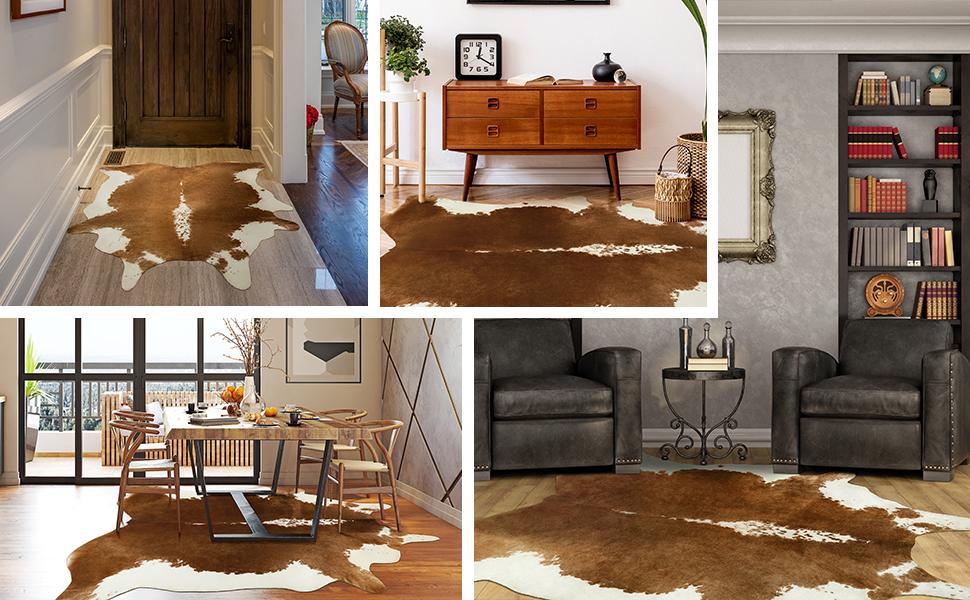 【Deals for You Days】Faux Cowhide Rug Cow Print Carpet Faux Fur Animal Hide Rug Large Area Rug Western Style Rug for Living Room Bedroom Durable Non Slip