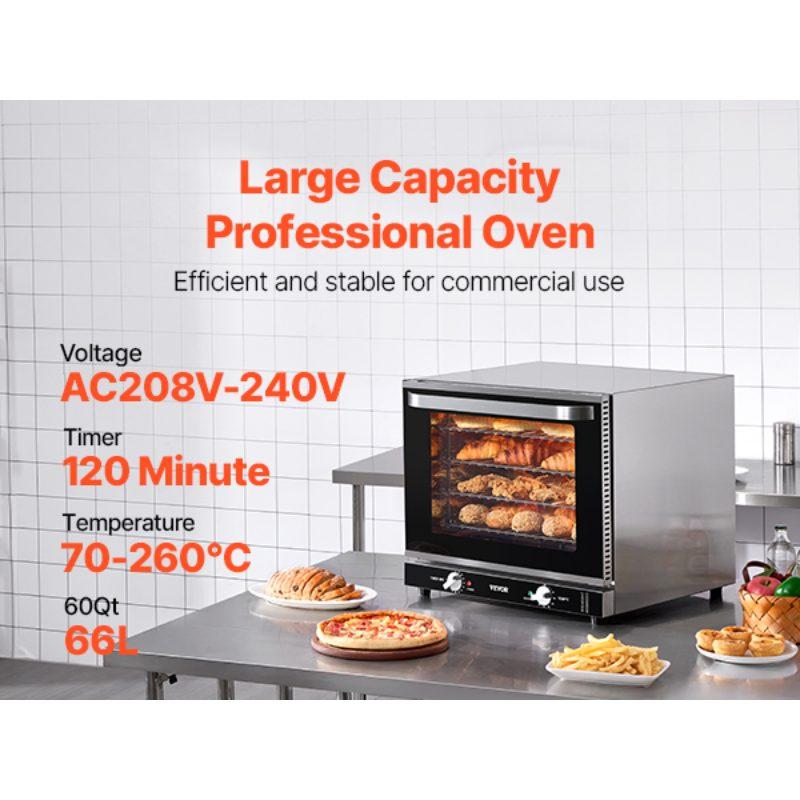 Fathersdaygift VEVOR Commercial Countertop Oven, 66L 4-Tier Toaster Ovens with Tempered Glass Door, Wire Racks Tray, 2800W Stainless Steel Baking Ovens for Restaurant Bakery (AC208240V, 60Hz, 6-20P Plug Output)dealsforyoudays