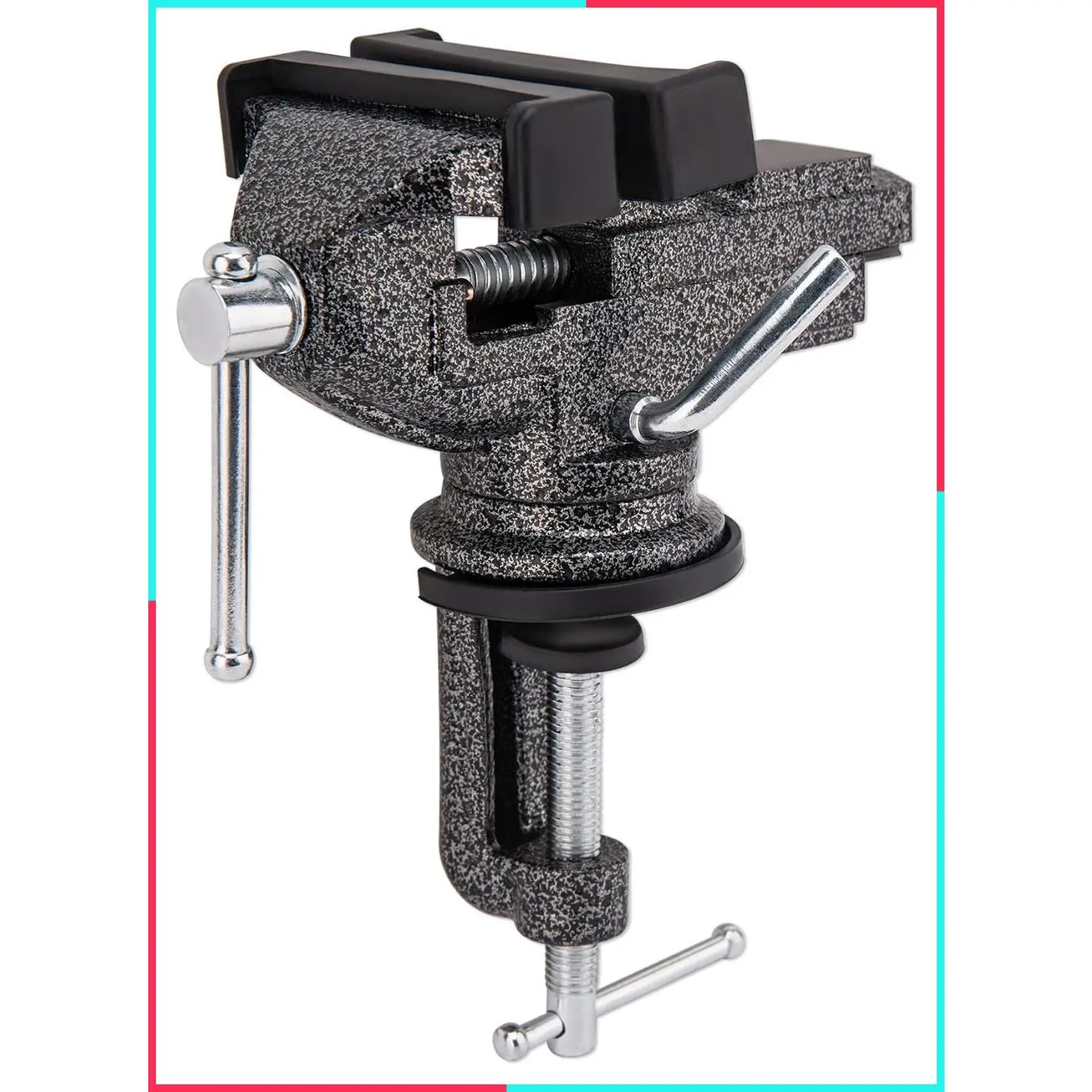 3 Inch Table Vise, Clamp-on Portable Bench Vise with 360° Swivel Base for Woodworking, Metalworking, Cutting Conduit, Drilling, Sawing, Handcraft Creations (Black)